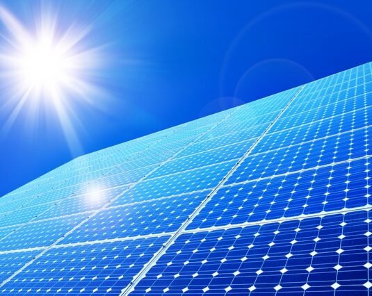 Solar panel against blue sky
